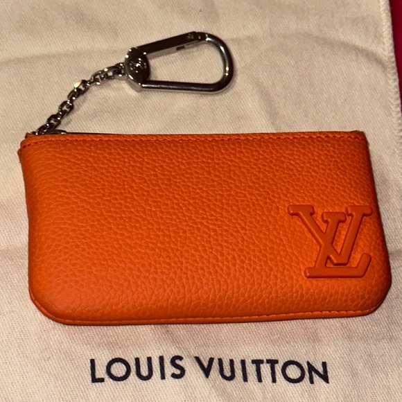 Louis Vuitton orange aerogram key pouch clea cles coin purse charm - Picture 2 of 13